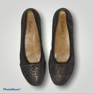 Gabor Silver Hovercraft Leather Round Toe Ballet Flat